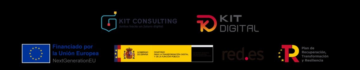 Logotipos de Kit Consulting, Kit Digital, Unión Europea NextGenerationEU, Gobierno de España, Red.es y Plan de Recuperación, Transformación y Resiliencia
